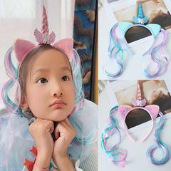 工場アマゾン速売通ユニコーン髪バンド女性かつら子供かわいい漫画ポニーポリーヘア飾りカード