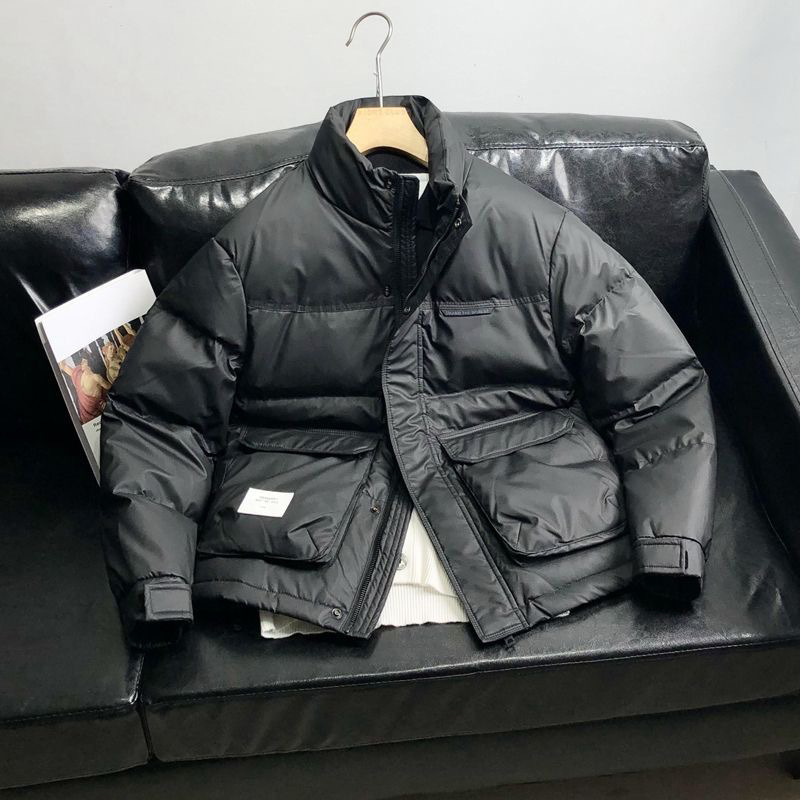 Men's Short Down Jacket Thickened PU Wash-free Leather Warm Cold-resistant Bread Suit with Vertical Collar Jacket Men's Winter Explosions