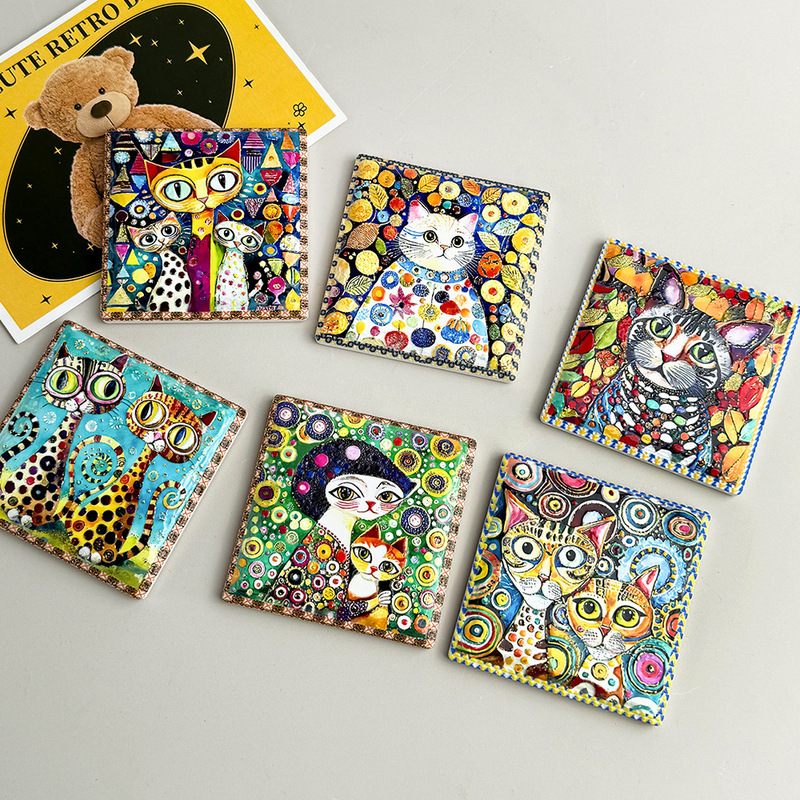 Amazon's Popular Creative and Artistic Abstract Painting Cat Magnets, Cute Kitten Photo Message Board Refrigerator Magnets