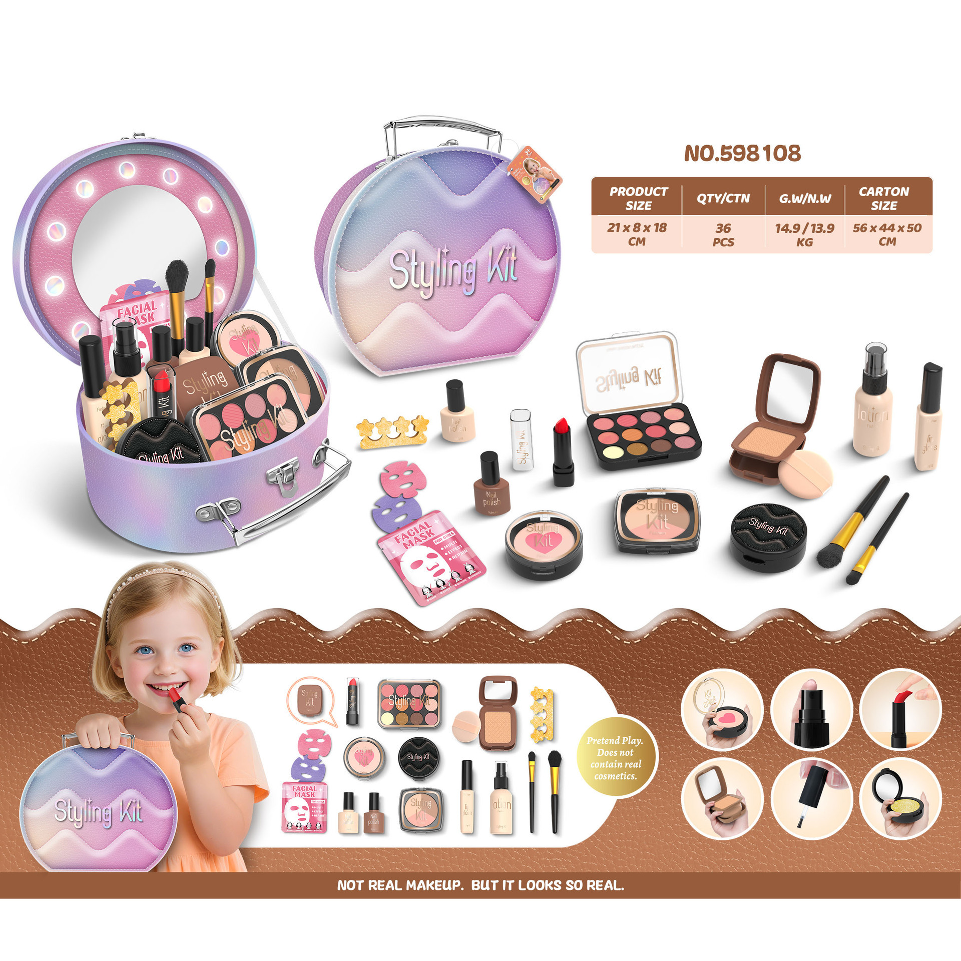 Niños y niñas transfronterizos vestidos de maquillaje conjunto de simulación de maquillaje accesorios herramientas de maquillaje para el hogar juguetes