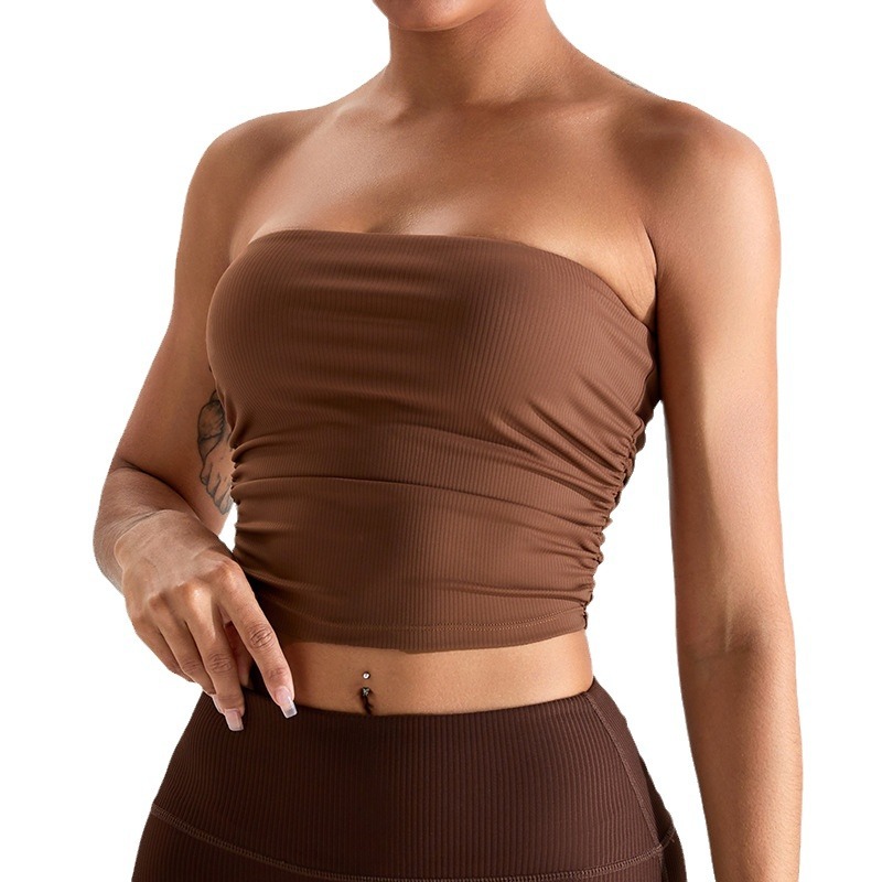 Europa y América nuevo hilo envuelto pecho deportes ropa interior de las mujeres Delgado tubo superior lado plisado yoga sujetador entrenamiento