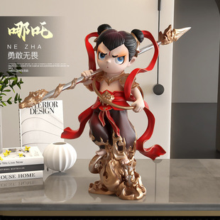 Palm Tree Nezha Figurine Model Desktop Ornament Internet-Famous Handicraft Living Room Entrance Home Decor Boy's Birthday