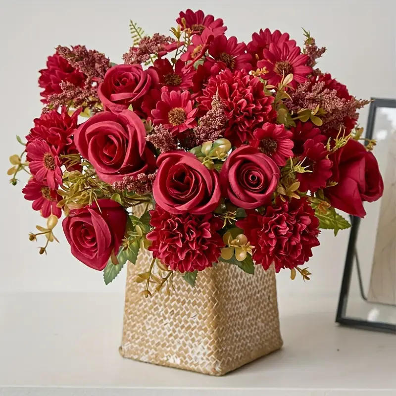 Artificial Flower Bouquet, Artificial Fake Flower Bouquet, Hand-Held Rose Bouquet, Artificial Flowers for Wedding and Home Decoration, Fake Flower Bouquet Ornament Artificial Flower Bouquet, Artificial Fake Flower Bouquet, Hand-Held Rose Bouquet, Artificial Flowers for Wedding and Home Decoration, Fake Flower Bouquet Ornament