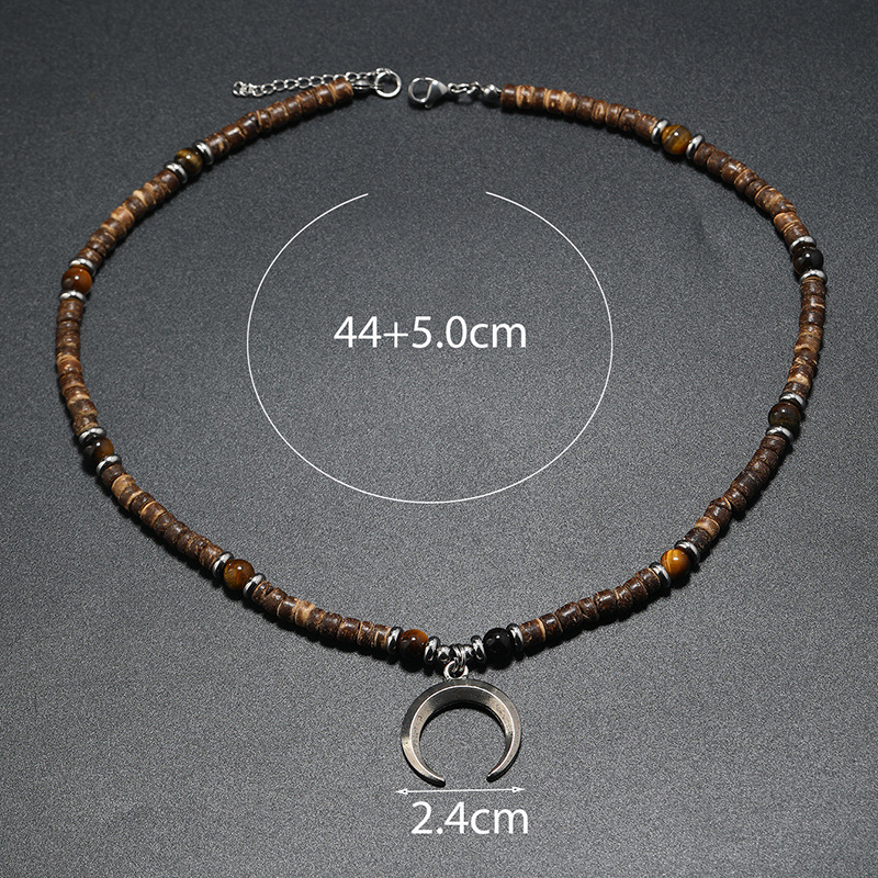 Retro Bohemian Geometric Moon Alloy Natural Stone Glass Beaded Knitting Men's Necklace display picture 13