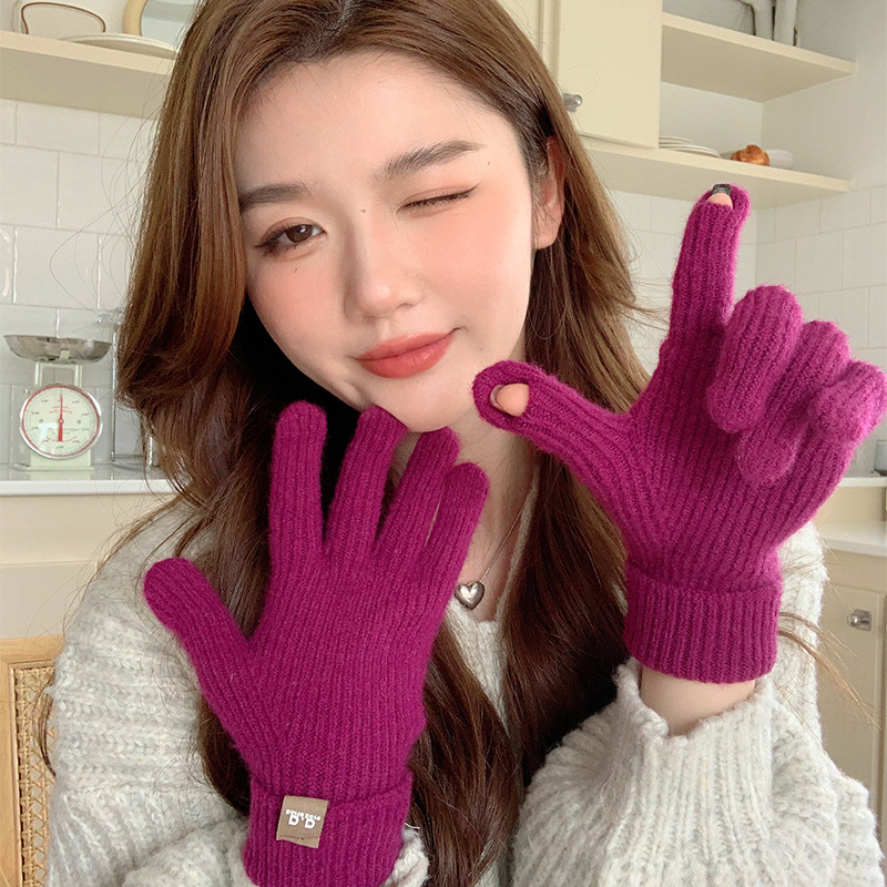 2023 Winter Wool Touchscreen Warm Gloves for Women Korean Style Trendy Versatile Student Cycling Knitted Wool Yarn Gloves Wholesale