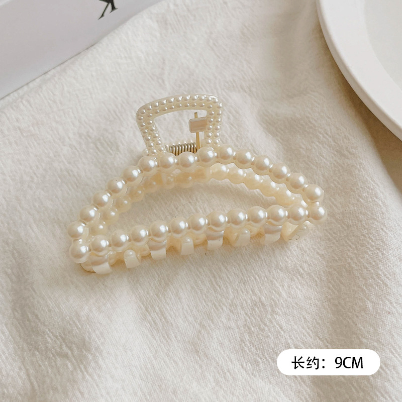 Pinza para el cabello con plato de perlas de invierno coreano para mujer, gran cantidad de cabello, clip para el cabello de tiburón, elegante temperamento, pinza para el cabello, tocado