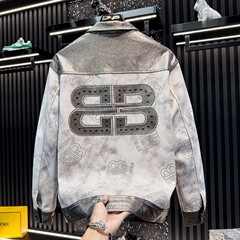 欧货男士高端字母印花钉珠外套2025新款秋季潮牌轻奢休闲男夹克衫