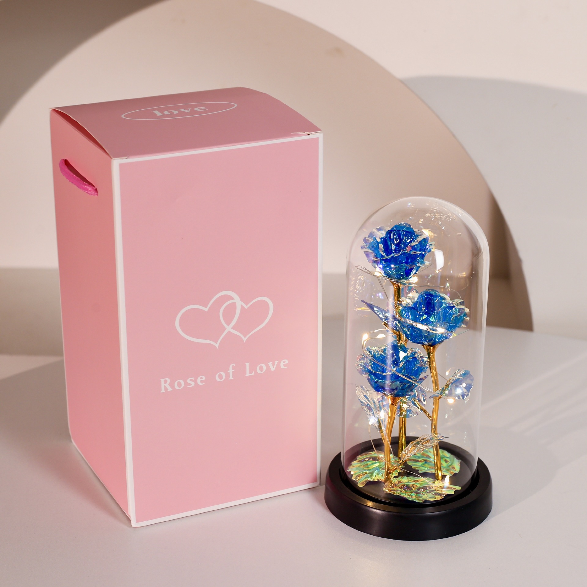 Three flowers design - blue (black base) (batteries included) - includes personalized card✓