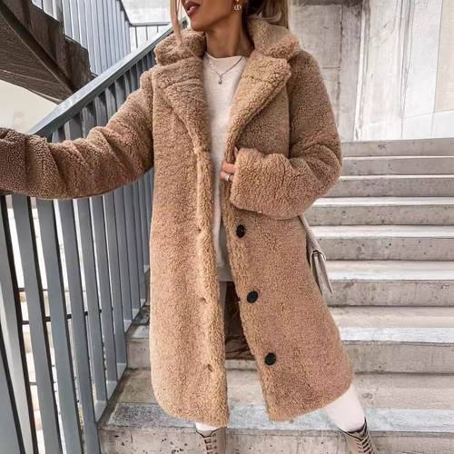Women's winter 2026 European fashion fuzzy long-sleeved turtleneck sweater, long coat