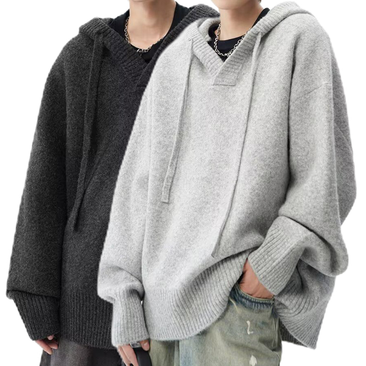 Explosiones transfronterizas de tamaño europeo suéter de punto con capuzas hombre cuello en V alta marca de moda perezosa fábrica al por mayor