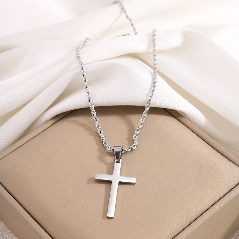 Titanium stalen kruis ketting voor heren met gedraaide schakel_voghion.com