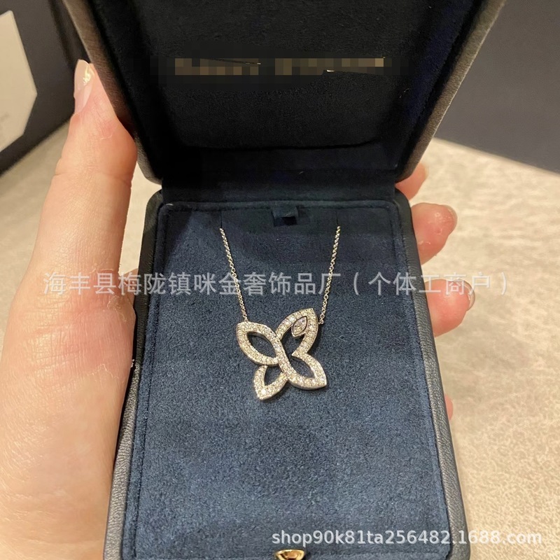V金H.W幸福之门项链女轻奢s925镀18K金满钻鸟笼吊坠锁骨链CNC精雕|undefined