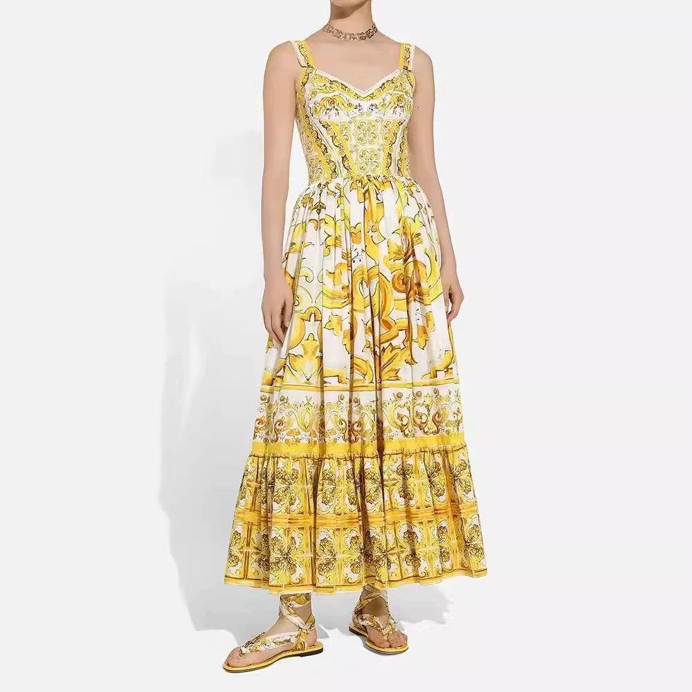 Спотовая независимая станция Amazon трансграничные горячие продажи новые V-образные подтяжки позиционирования с принтом тонкое платье