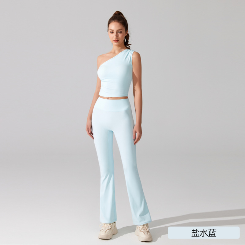 Desnudo antibacteriano conjunto de yoga de mujer cintura alta elevación de cadera micro boquilla ropa de ejercicios sin mangas hombros abiertos ropa interior deportiva image 8