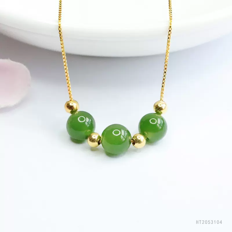 眷钰 S925银镶天然和田玉项链碧玉三生三世锁骨链批发HT2053104