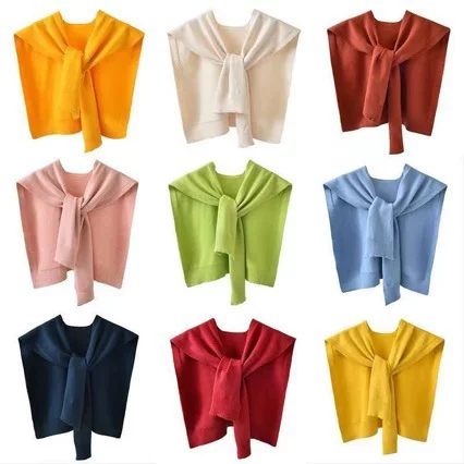 Korean-style spring and summer solid color shawl for women, sun protection outerwear, knitted fashion fake collar, versatile shoulder cape