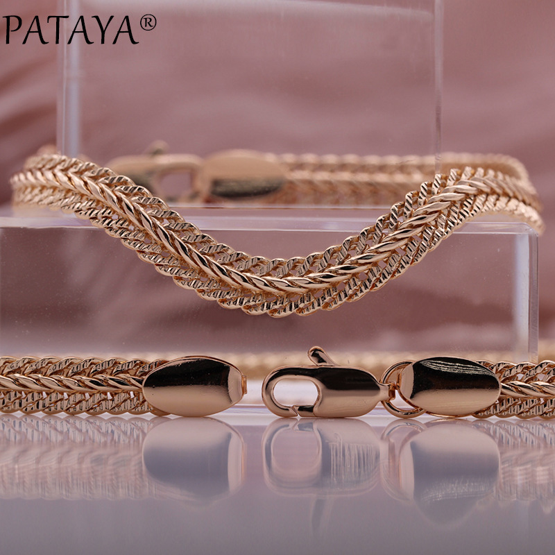 PATAYA585 rose gold real gold color plating cross-border direct supply fashion set copper bracelet necklace matching PATAYA585 rose gold real gold color plating cross-border direct supply fashion set copper bracelet necklace matching