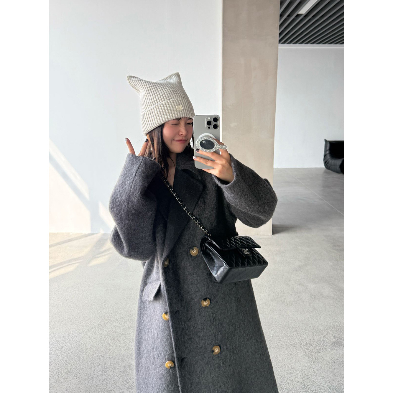 【王琪芝】高端苏力羊毛大衣女翻领宽松韩版经典羊绒外套冬WQ060