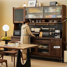 北美胡桃木实木餐边一体靠墙客厅酒柜茶水高柜北欧橱柜岩板储物柜