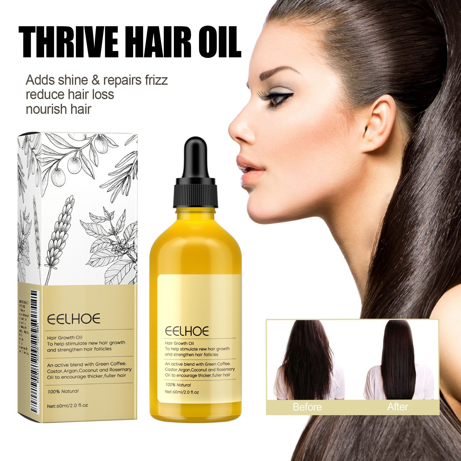 Eelhoe Rosemary Hair Care Essential Oil Hair Care Smooth Hair Gentle Nourishing Glossy Hair Care Oil