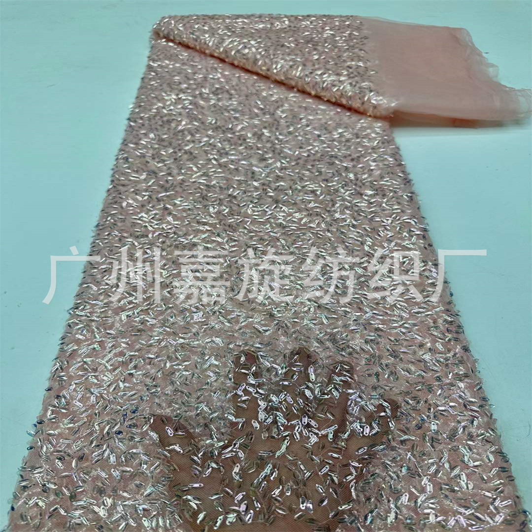 Lentejuelas de alta gama bordado de encaje diamante semilla de melón malla suave ropa de moda vestido de novia tela de tela JX4275