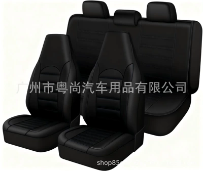 Seat cushion, seat cover, Double-Stitched High-Back Pull-Strap Universal - black-2-piece-set-single-seat