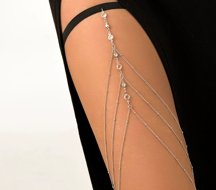 Leg Strap Chain, European Style Golden Rhinestone Thigh Jewelry, Adjustable 7×10 cm