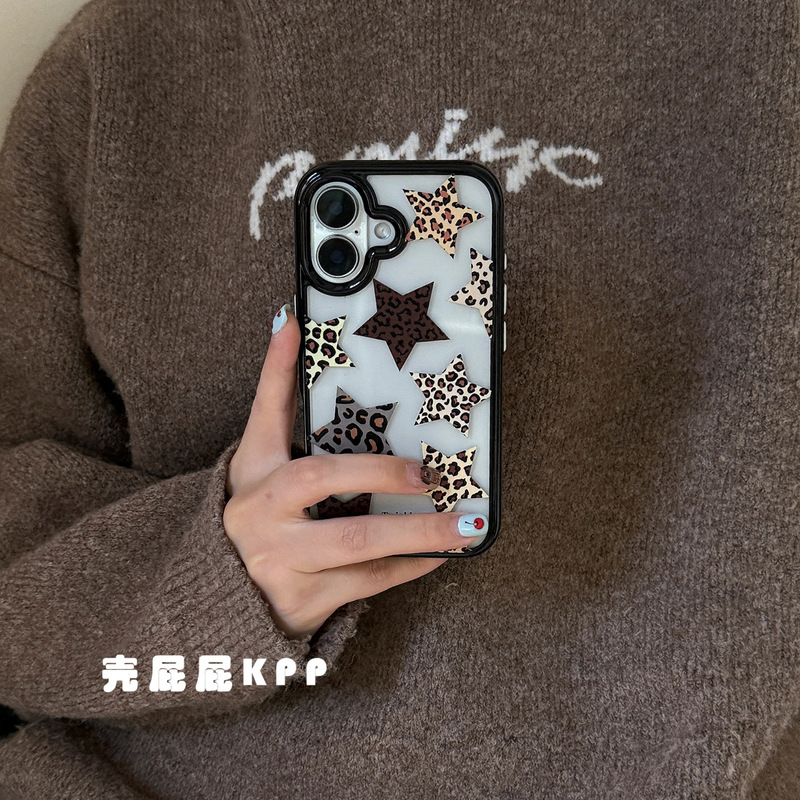 ins韩系豹纹星星挂件适用iPhone17Pro max苹果16手机壳15透明14女|undefined