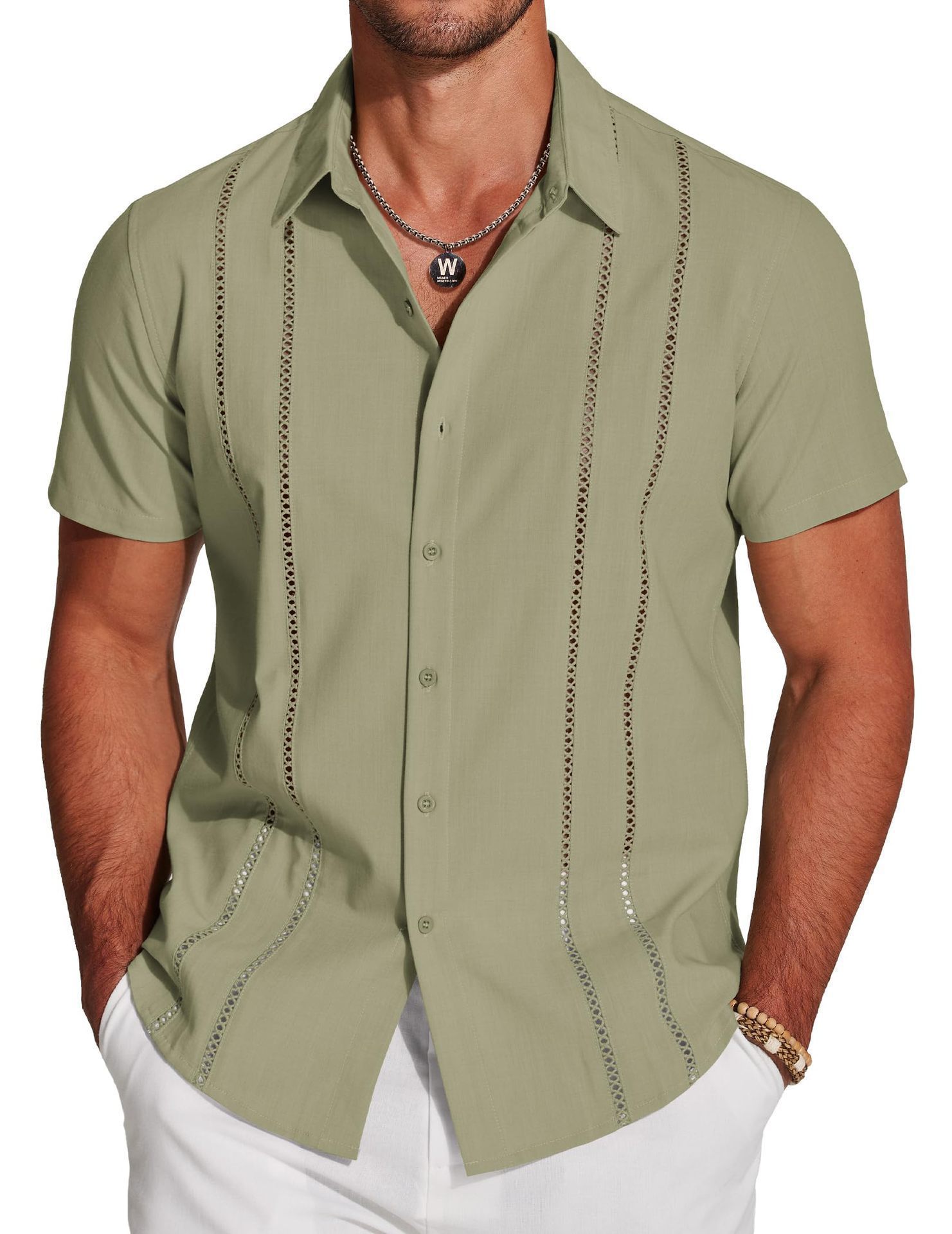 Camicia da uomo versatile, nuova moda, tinta unita, manica corta, stampa digitale 3D_voghion.com