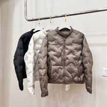 欧洲站2025年冬季新品韩版百搭短款立领轻薄款白鸭绒羽绒服外套女