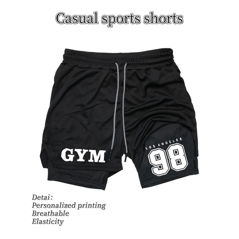 Men's Quick-Drying Double-Layer Sports Shorts, Breathable, Moisture-Wicking, Stretchy Sports Shorts