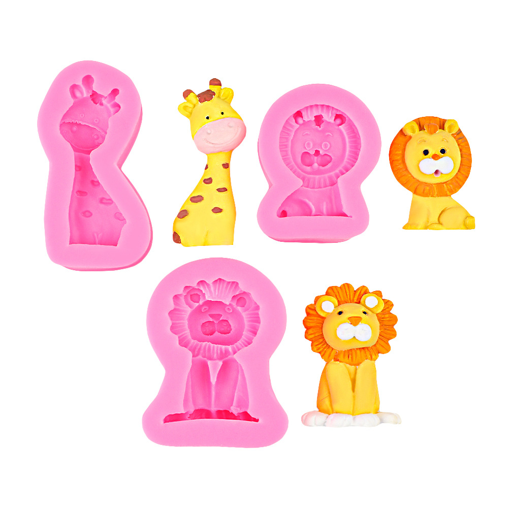 Cute Animal Theme Jirafa Fox Molde de silicona Diy Lion Chocolate Cake Adornos Molde de silicona