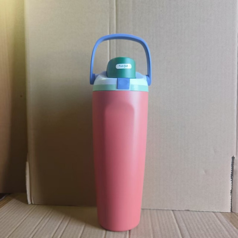 owala同款大容量30oz手提水果杯304不锈钢真空保温杯便携双饮吸管|undefined