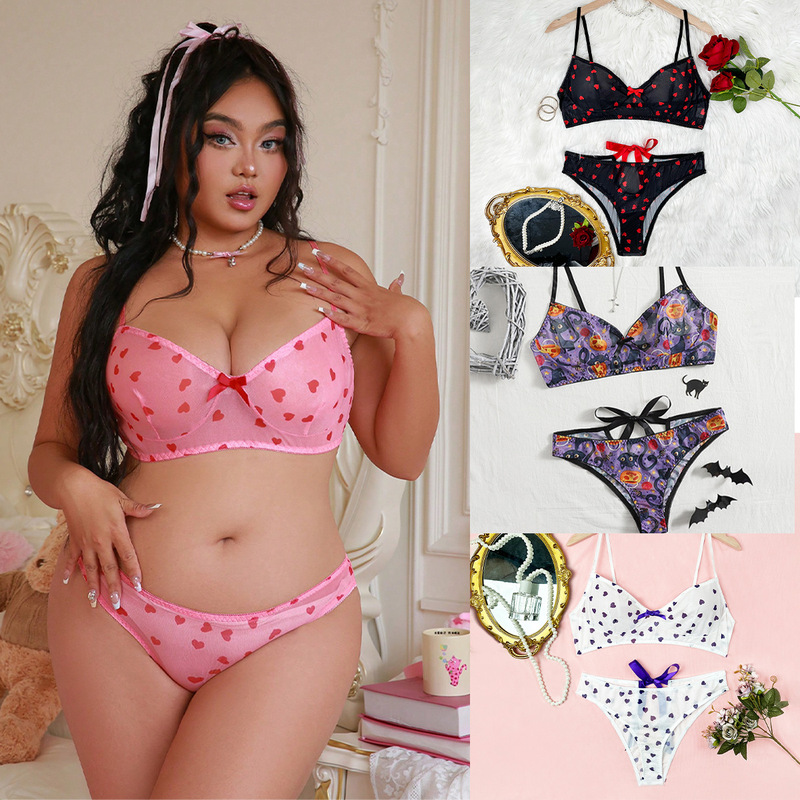 European and American foreign trade chubby girl sexy lingerie three-point sexy temptation transparent lace backless suit 7163 European and American foreign trade chubby girl sexy lingerie three-point sexy temptation transparent lace backless suit 7163