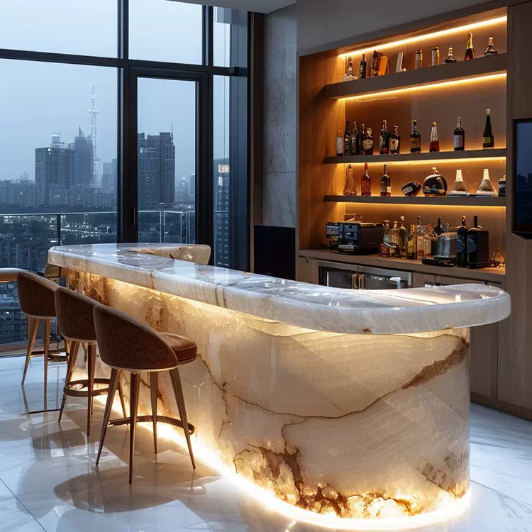 发光玉石岛台餐桌一体化厨房家用意式极简客厅轻奢高级感吧台