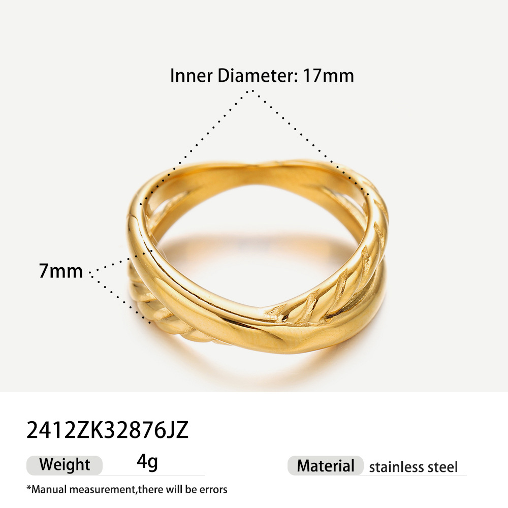 Tiana titanio ins nicho simple universal cordón trenzado anillo de alta sensación de diseño joyería dorada al por mayor