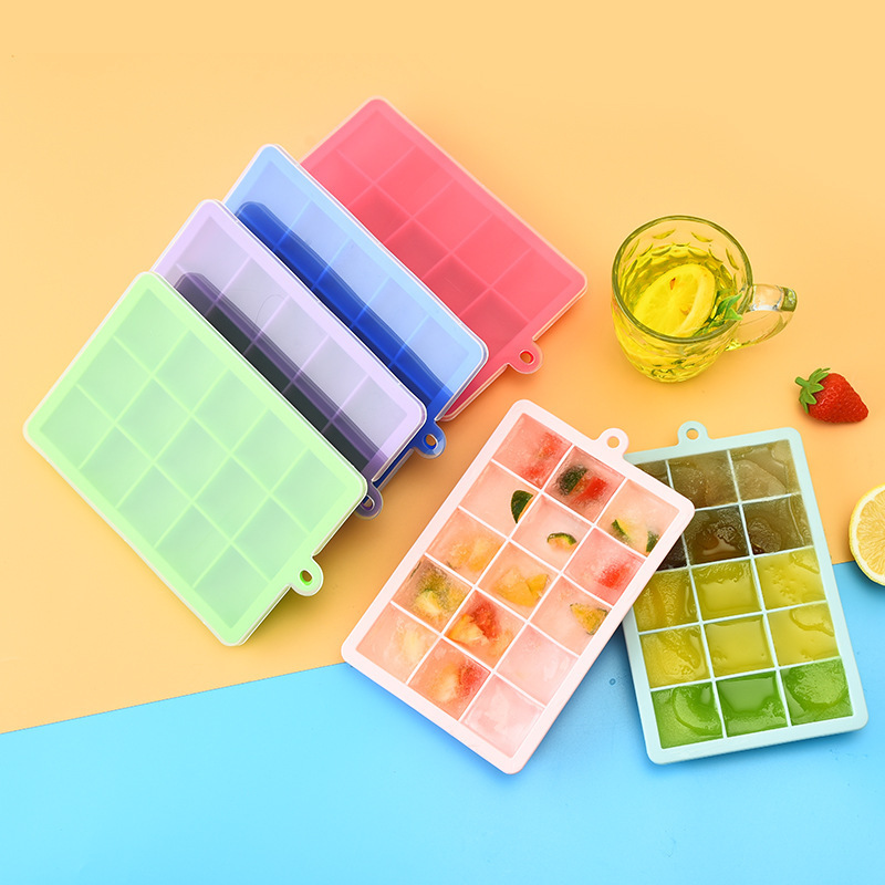 24格15格带盖方形硅胶冰格 家用制冰块模具宝宝辅食模具食品级
