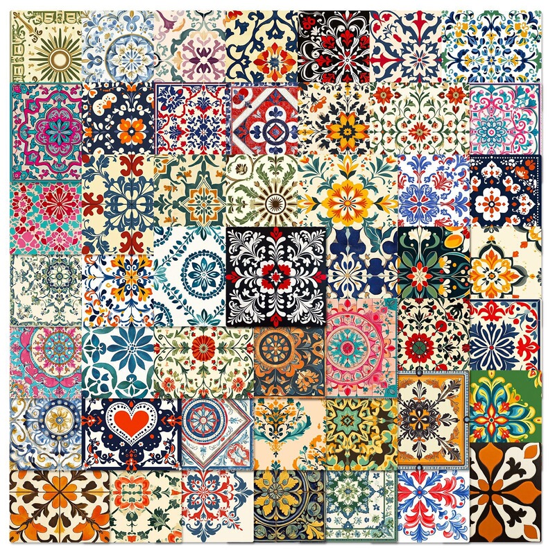New Hot-Selling 50-Piece Set of Retro-Style Tile Graffiti Stickers for Cross-Border DIY Helmet, Skateboard, and Water Bottle Decoration New Hot-Selling 50-Piece Set of Retro-Style Tile Graffiti Stickers for Cross-Border DIY Helmet, Skateboard, and Water Bottle Decoration