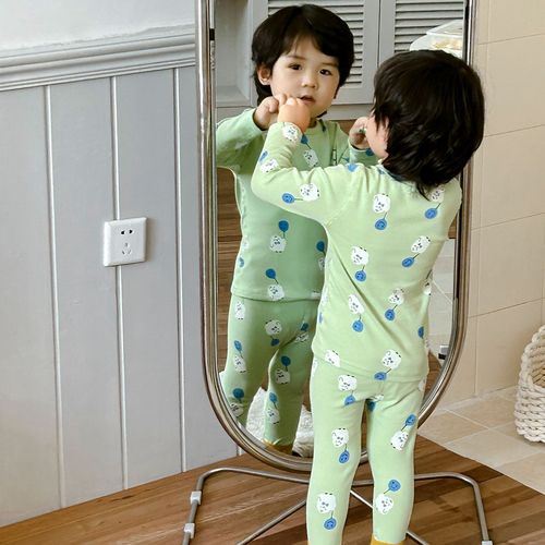 Children's autumn and winter thermal underwear for boys and girls, pure cotton pajamas for small and medium-sized children, Korean version of boneless home clothes set