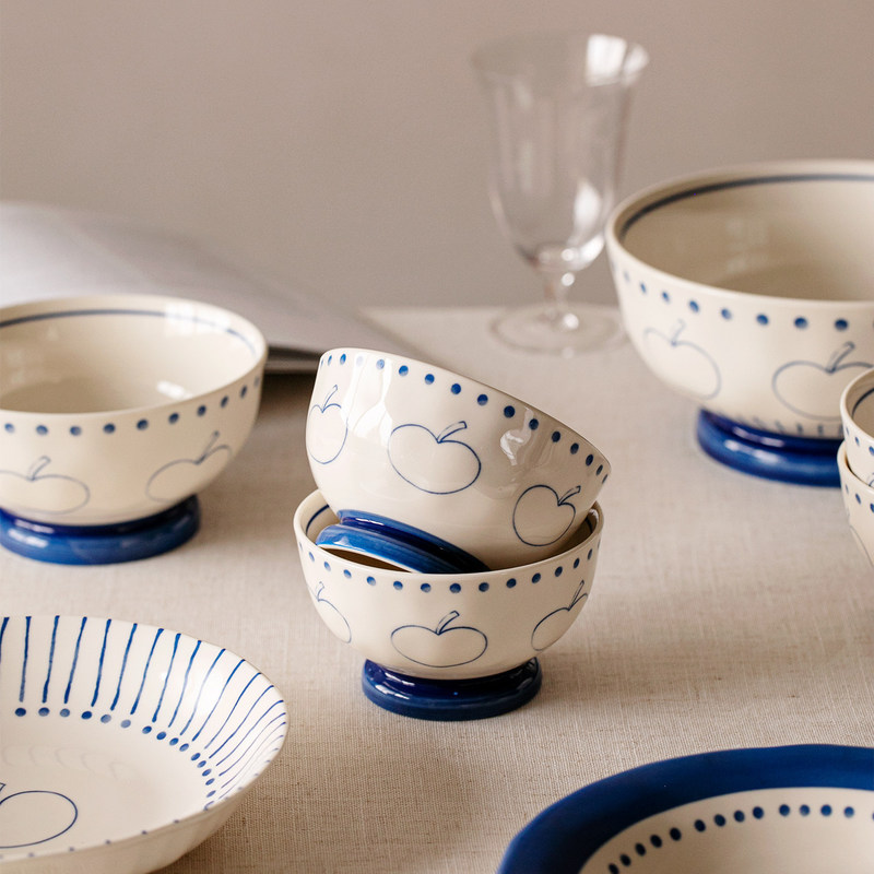 Fresh and simple bowl and plate set for home use, high aesthetic value underglaze ceramic tableware, rice bowl, yogurt bowl, dinnerware
