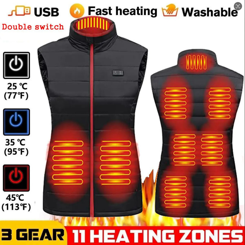 Cross-Border Winter Women's Stand-Up Collar Heating Vest Electric Heating Cotton Vest Intelligent Constant Temperature Heating Warm Cotton Clothing