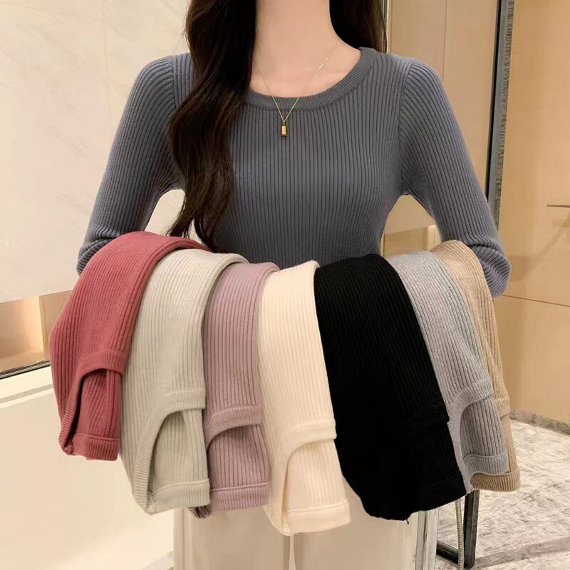 Fall/Winter 2023 New Round Neck Design Sense Sweater Slim-fit Long Sleeve Solid Color Styline Bottoming Sweater for Women