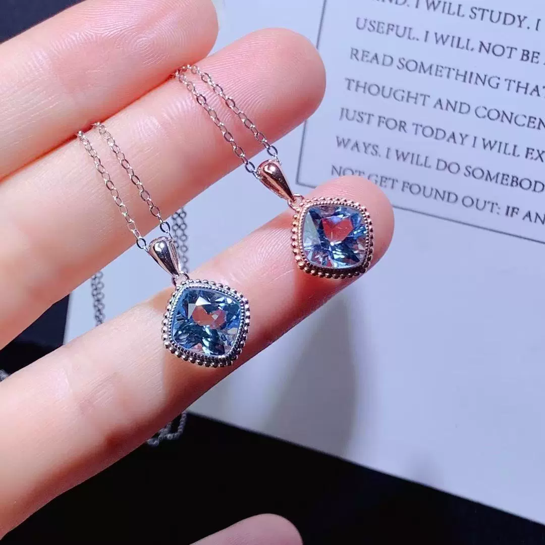Подвеска с небесно-голубым топазом, стерлинговое серебро 925 пробы, инкрустированная квадратная простая модная универсальная цепочка с цветными драгоценными камнями, цепочка на ключицу