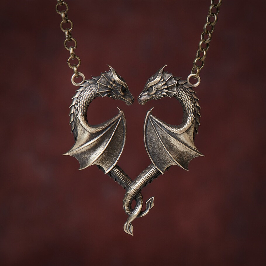 Retro Cool Style Heart Shape Dragon Alloy Plating Unisex Necklace display picture 1