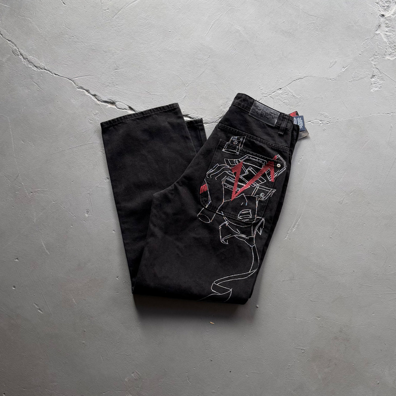 High-Quality 2027 New Niche American Street Fashion Brand Embroidered Anime Casual Jeans Men's Straight-Leg Long Pants High-Quality 2027 New Niche American Street Fashion Brand Embroidered Anime Casual Jeans Men's Straight-Leg Long Pants