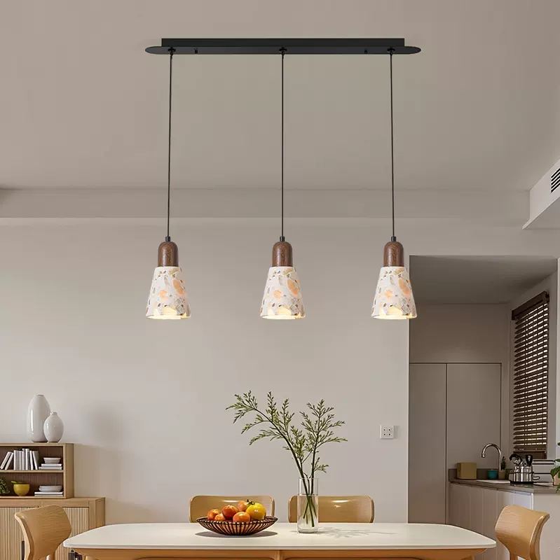 中古高端水磨石3头餐厅吊灯全光谱护眼饭厅吧台灯具中山2025新款