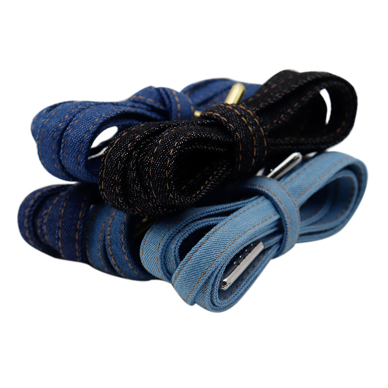 Kurokin negro azul plano retrógrado de moda jeans cordones de calzado con cordones de metal