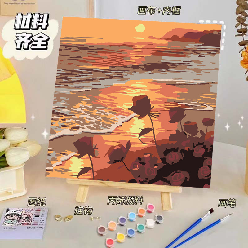 バラのデジタル油絵diy子供の塗り絵の高級感手作りの風景の花の対外貿易の露店の商品|undefined