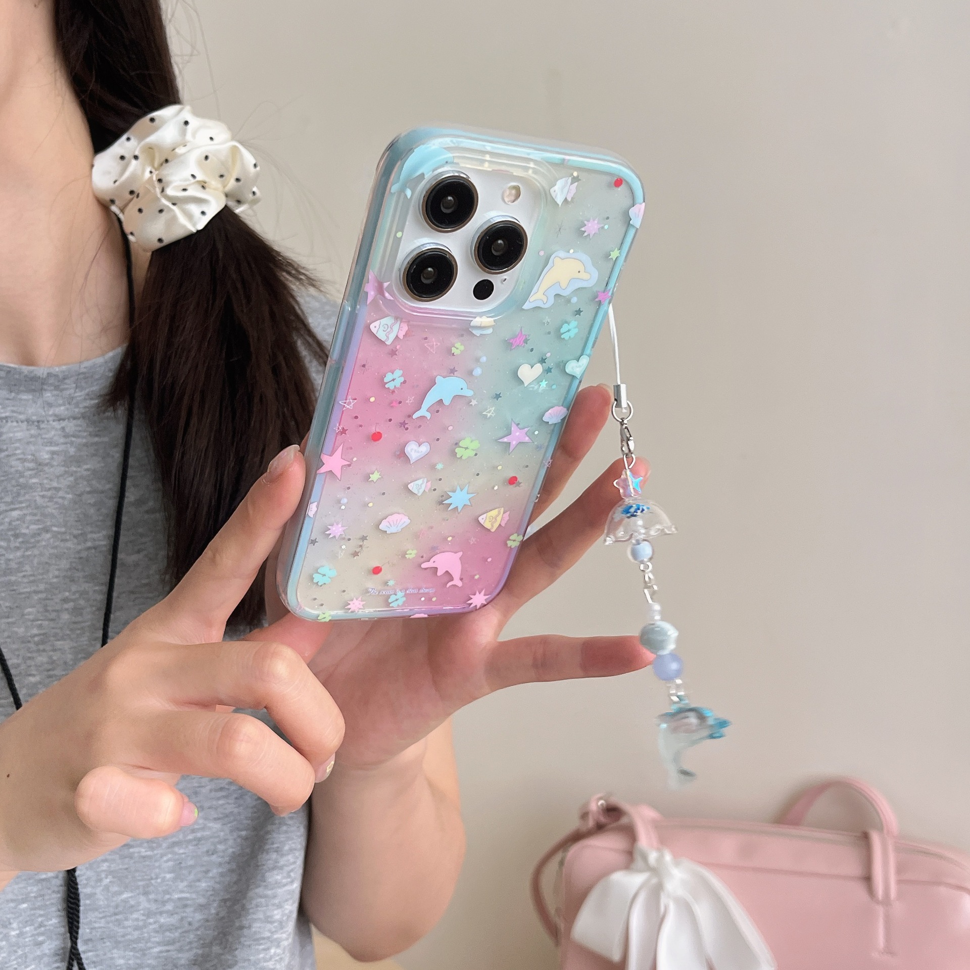 Color florido degradado Blue Dolphin para Apple 15ProMax funda para teléfono móvil 16Pro nicho 14/13 nuevo 13