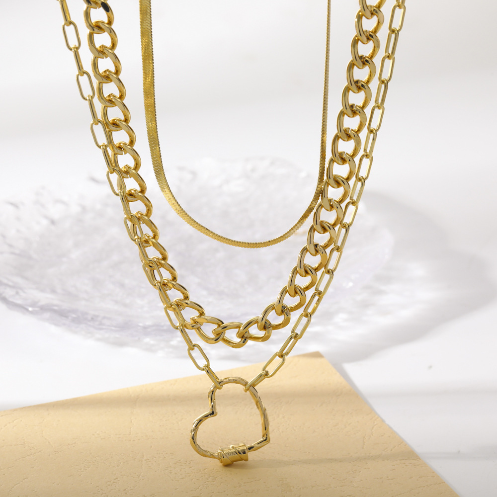 Fashion Heart Shape Lock Alloy Plating Womenu0027S Layered Necklaces 1 Piece